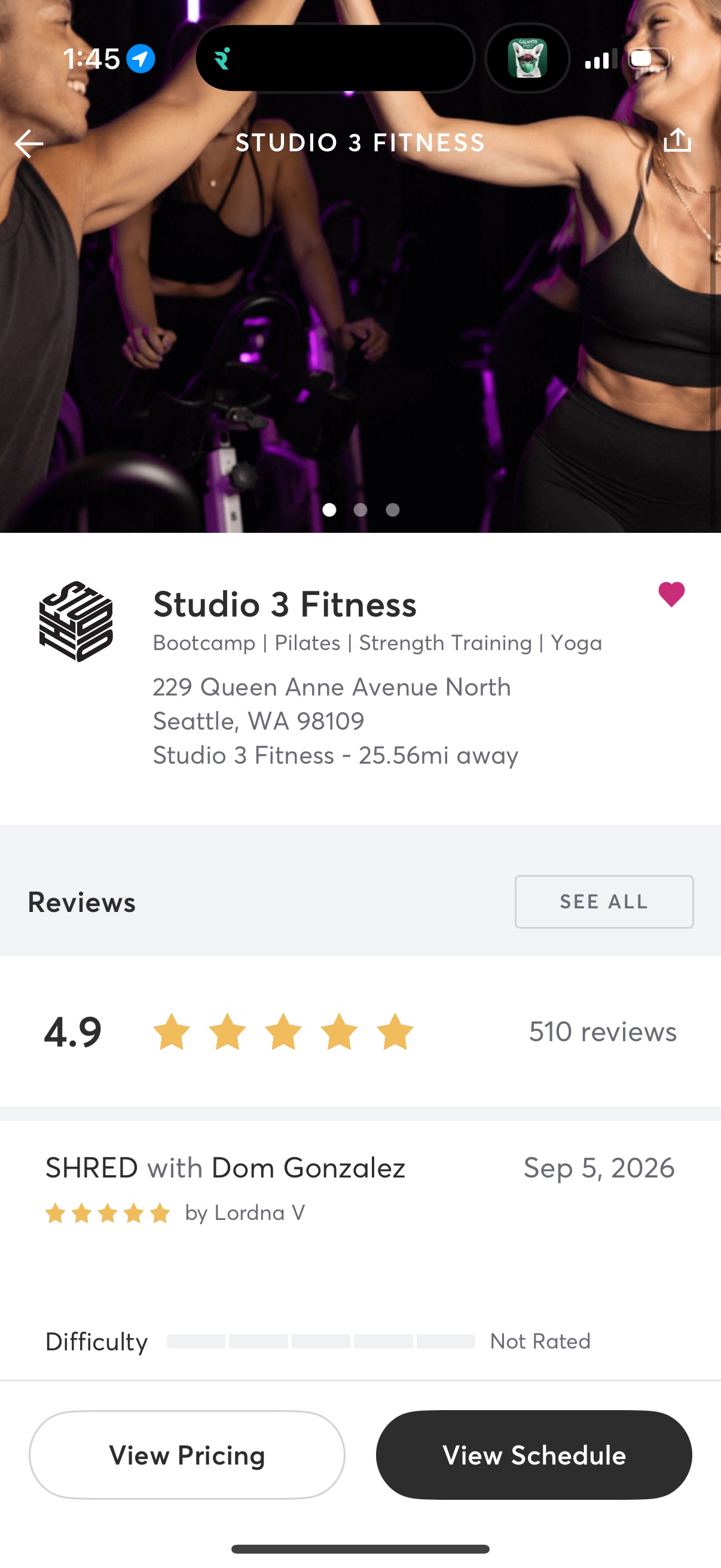 Studio 3 Fitness on the Mindbody app